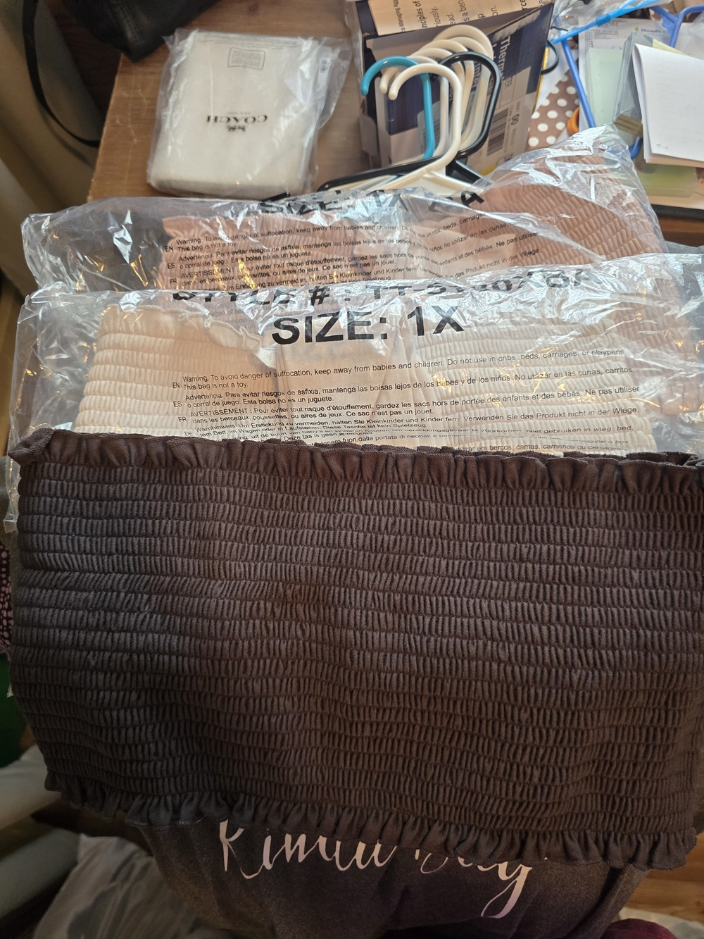 Zenana Outfitters Textured Smocked Bandau - Brown, Cream And Blush